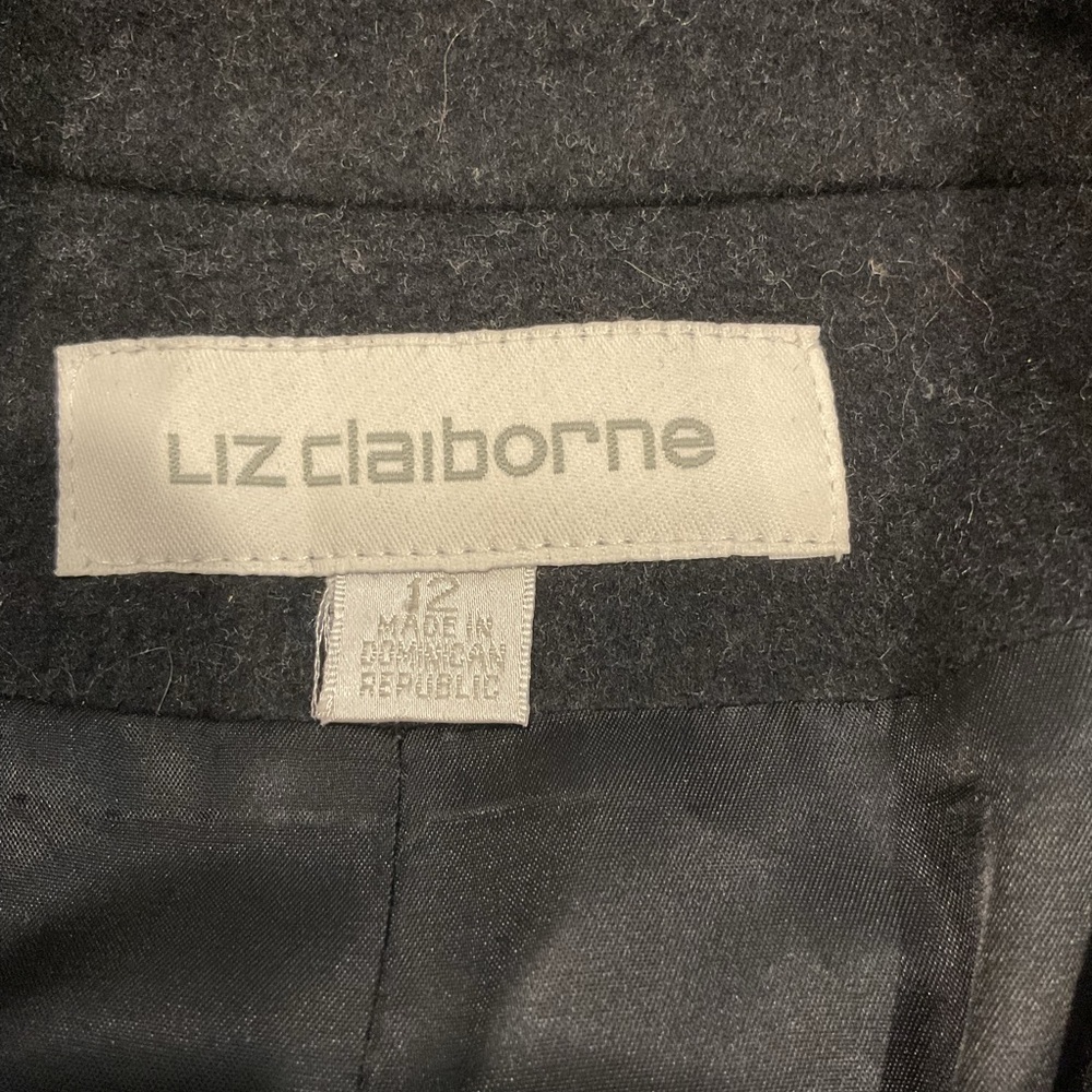 Liz Claiborne Black Brushed 100% Wool Double-Breasted Women’s Coat Size 12 - Picture 7 of 8